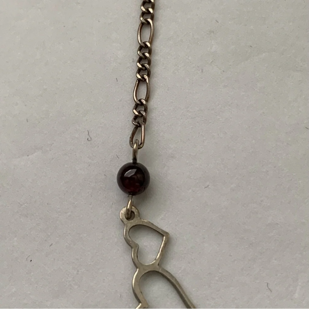 Necklace 925 Sterling Silver Garnet Pearl Multi 3 Heart Spaced Necklace 16”L VTG
